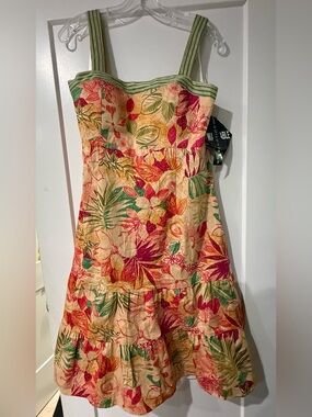 Tropical Floral Sundress with Green Straps